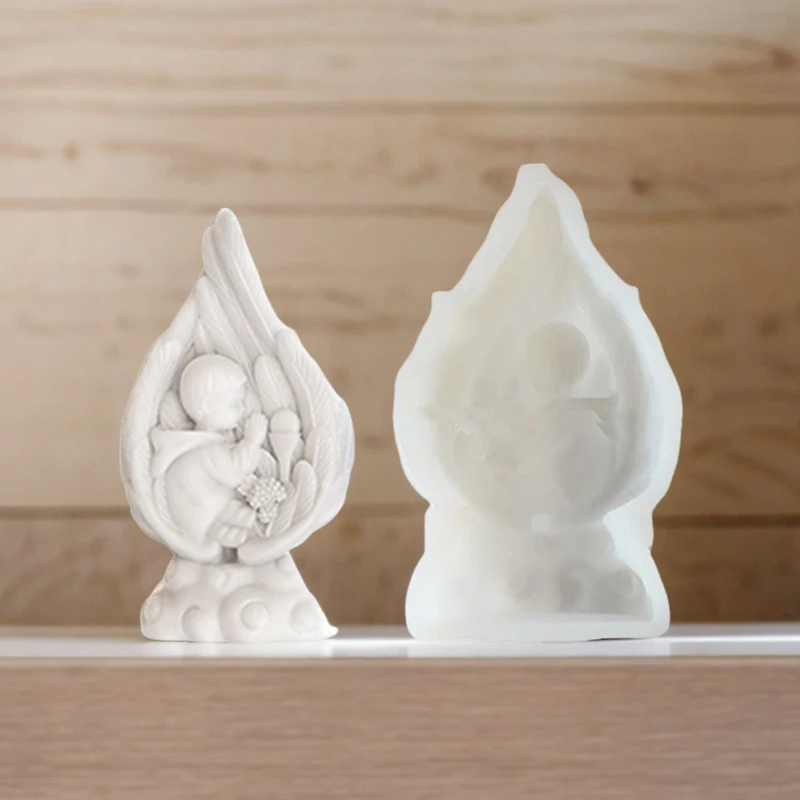 Gypsum Statuette Mold Jesus Praying Angel Wings Prayer Scented Candle Silicone Mold