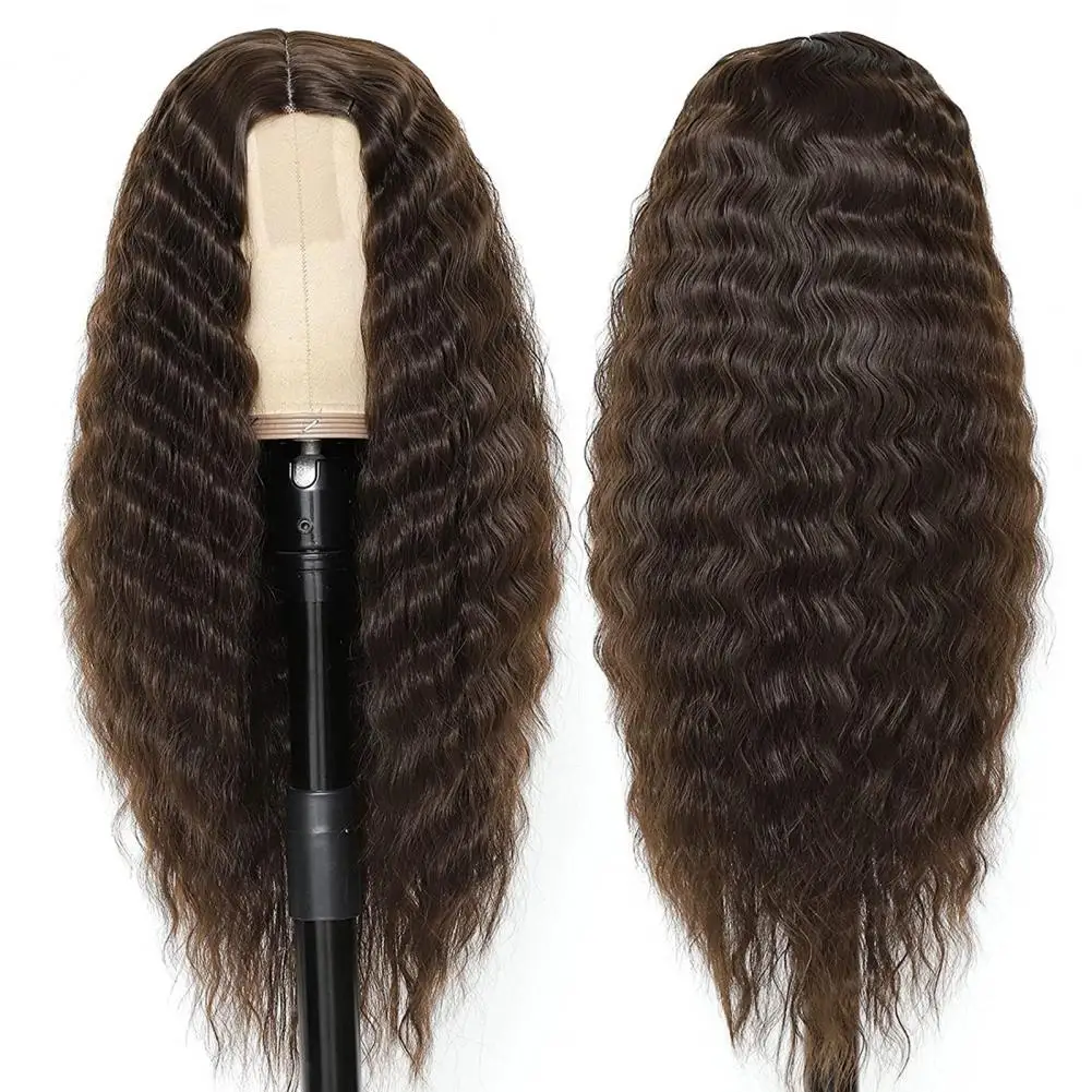 Wig keriting panjang gelombang air 2024 Wig wanita hitam Brasil Afrika rambut ekstensi Glossy belah tengah gelombang hutan