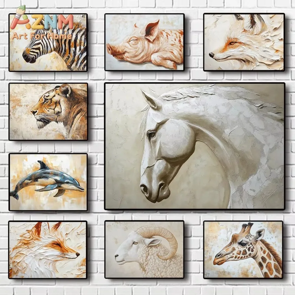 

1 шт. Современный постер в стиле брызг краски с изображением диких животных: лисы, головы тигра, лошадей. Картина на холсте, настенный декор для комнаты.