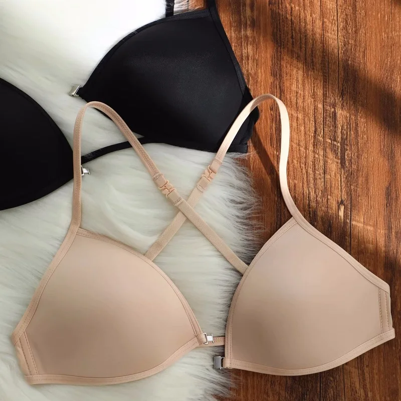 

Sexy front buckle bra wire free beautiful back women underwear thin gathered small breasts bra