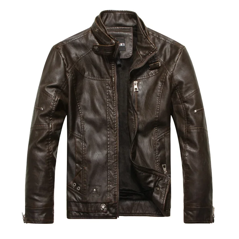 Mairecruted Di-Veste en cuir de moto pour homme, style européen et américain, DistMurcia, col montant lavé, plus velours