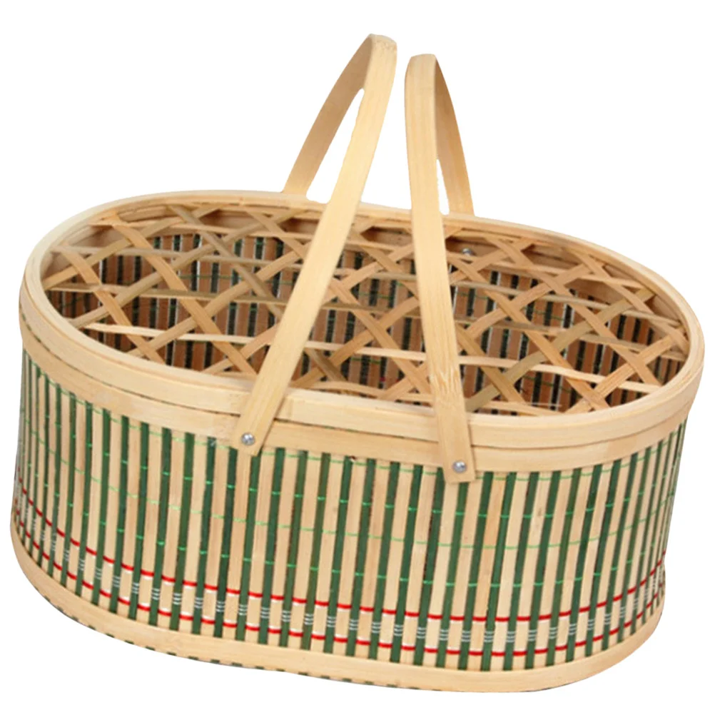 

Handmade Bamboo Woven Egg Basket Light Green Decorative Easter Basket Storage for Bread Fruits Tableware Small Items