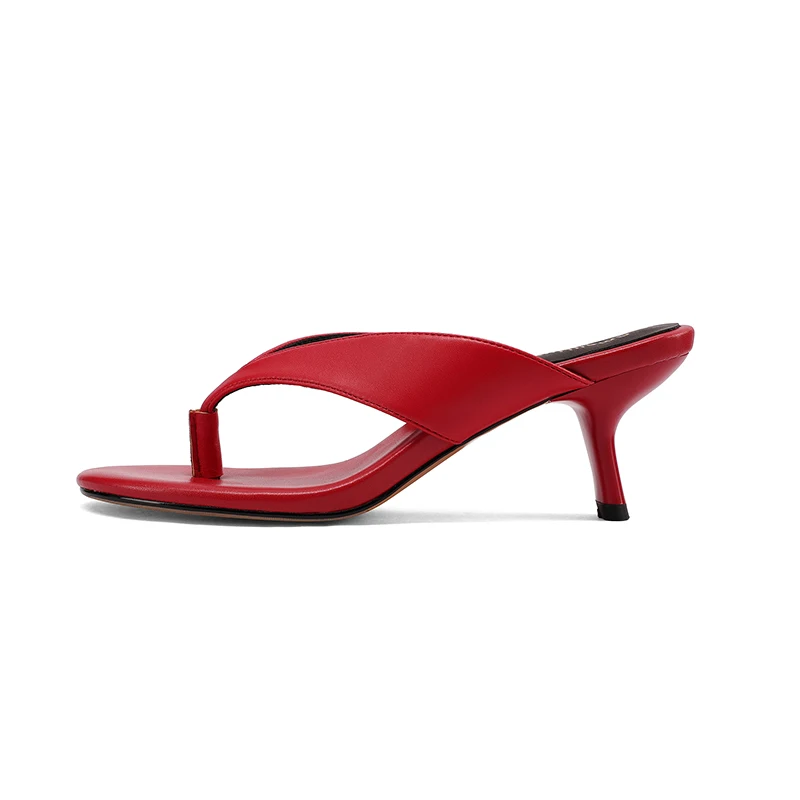 Sandálias Femininas de Couro Legítimo SmallHut Nova Tendência 2026 Verão - Chinelos Sexy com Salto Grosso Branco, Vermelho, Marrom e Preto para Festas