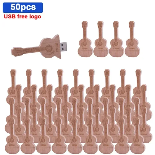 Pendrive de madera personalizado para guitarra, unidad flash usb, 4GB, 16GB, 32GB, 64GB, 128GB, logotipo gratis, 50 unidades por lote