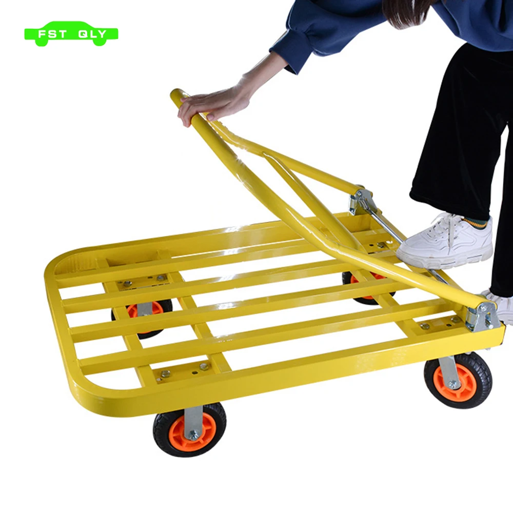 1430 lb. Capacity Steel Push Hand Truck Heavy Duty Dolly Folding Foldable Moving Warehouse Platform Cart in Yellow