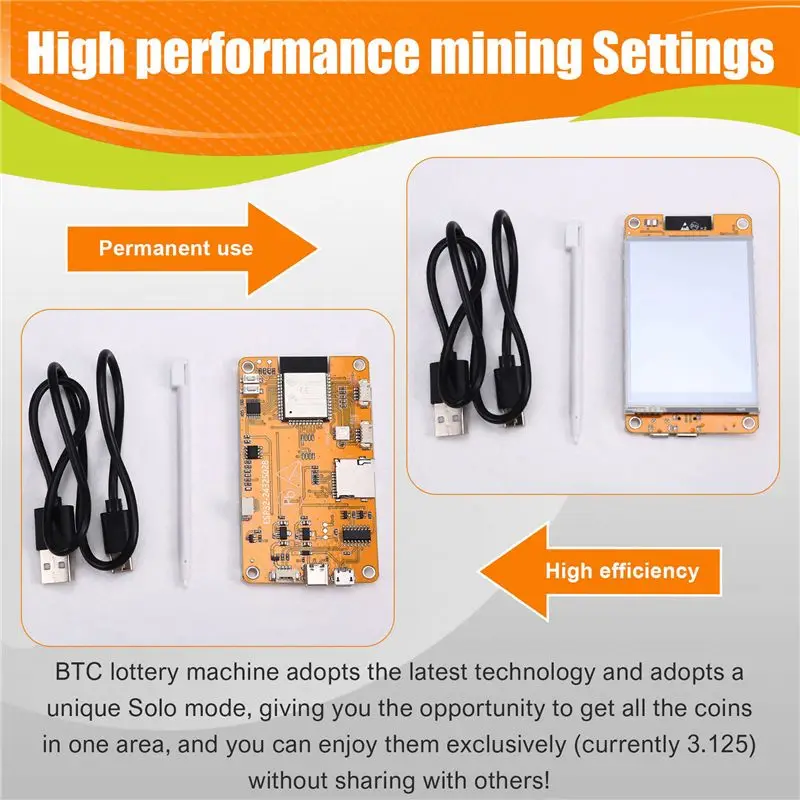 AT29-Nerdminer 2 Miner 55-60KH/S BTC Lottery Solo Miner 2.8 Inch Display Bitcoin BTC Miner Solo Nerd Miner