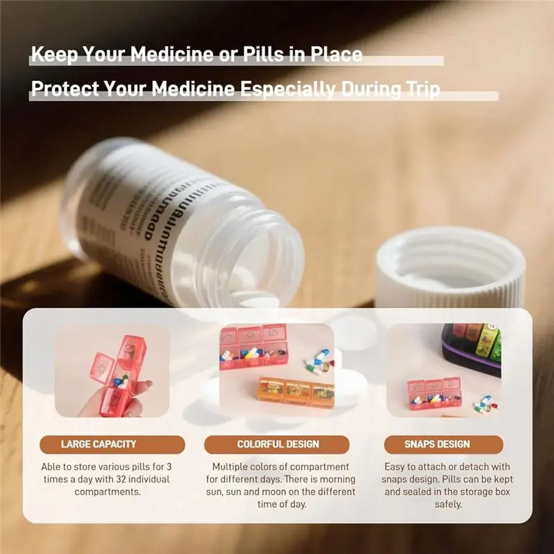 A96K-AM PM 2 Times A Day Monthly Pill Organizer 30 Day Pill Organizer Box With Weekly Pill Bag, 32 Daily Large Compartments
