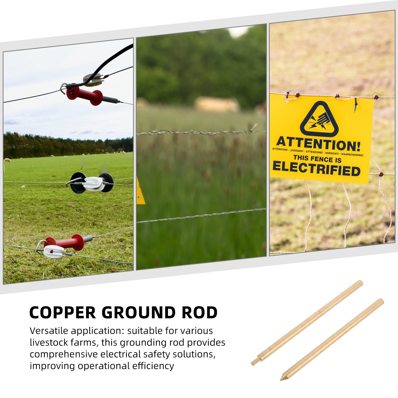 

Electric Fence Ground Pin: 8mmx300mm Solid Copper Grounding Rod for Earthing in Agricultural Fencing Home Security Systems & Out