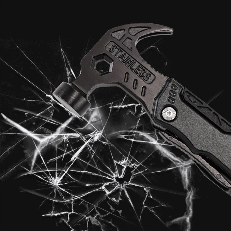 Outdoor Multi Functional Claw Hammer Vehicle Safety Folding Broken Window Escape Woodworking Camping Tool