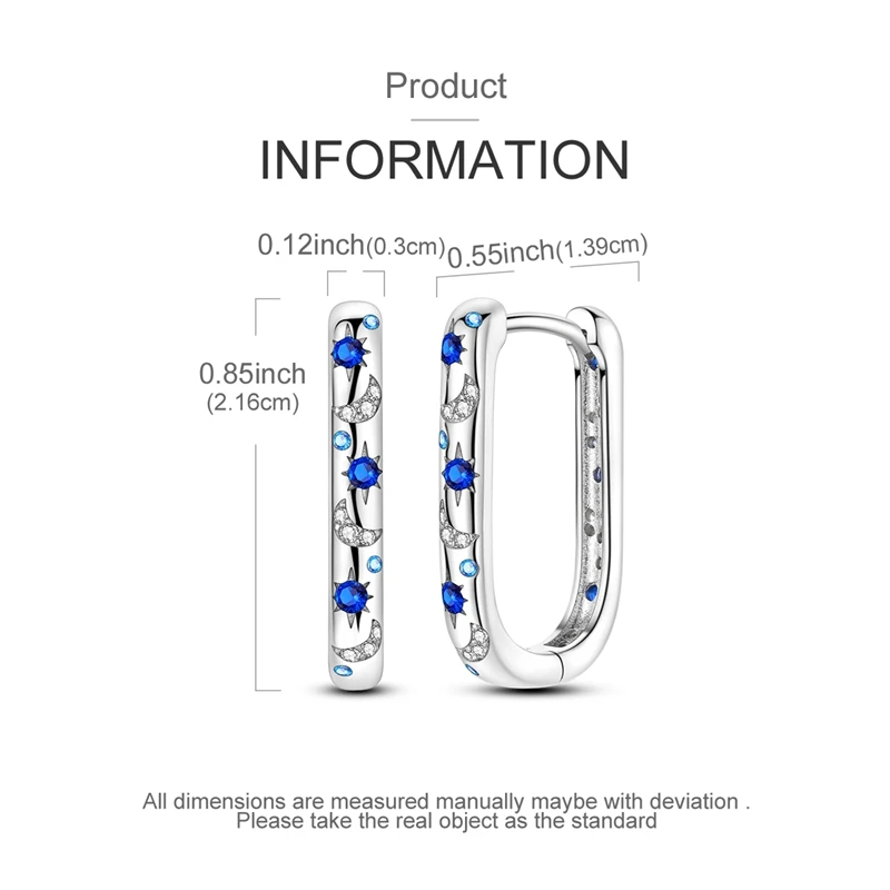 رائع 925 فضة القط الأزرق قطف النجوم و ليلة مليئة بالنجوم U-شكل هوب أقراط لفتاة لطيف أقراط مجوهرات هدية