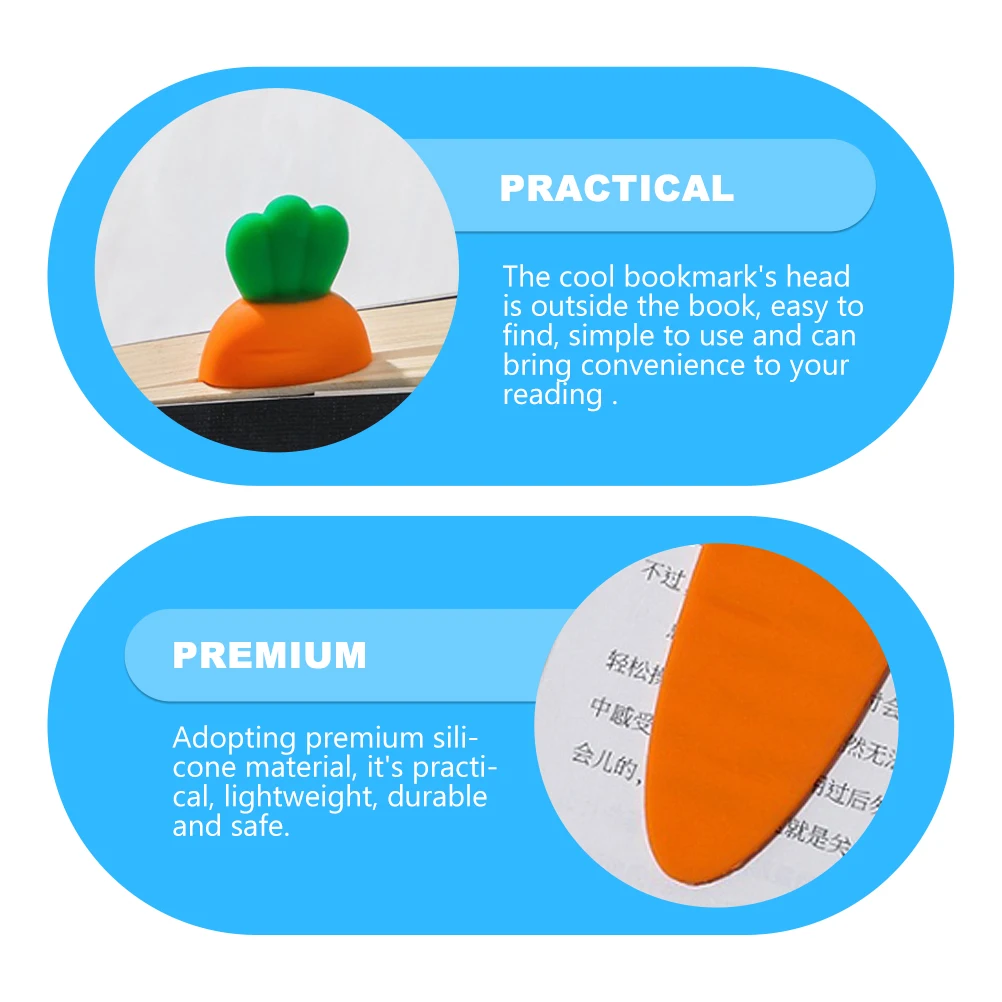 Premium Carrot Shape Creative Book Page Marker Silicone Book Decor For Students Kids Gift Adorable Small Lightweight 3D