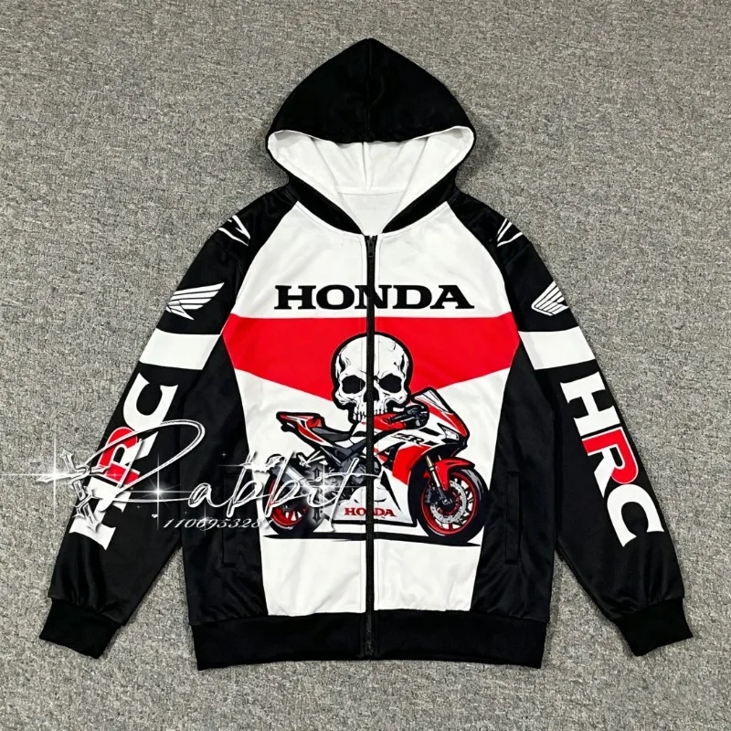 2025 nueva Honda Racing Team entusiastas de la motocicleta moda Retro Y2k Sudadera con capucha para hombres Ciclismo todoterreno Sudadera con capucha cálida estilo gótico