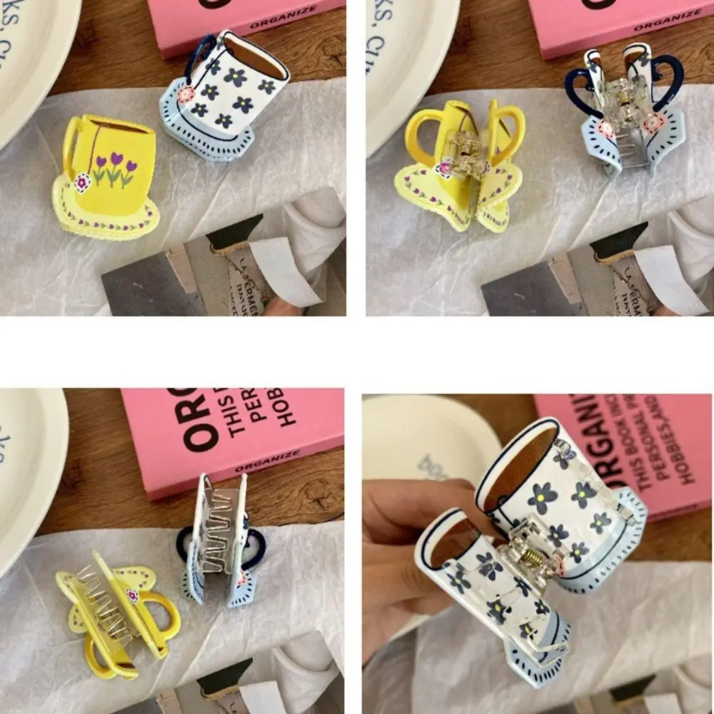 Creative Acetic Acid Acetate Hair Claw Cute Flower Coffee Cup Hair Clip Shark Clip Cartoon Small Hair Claw Female