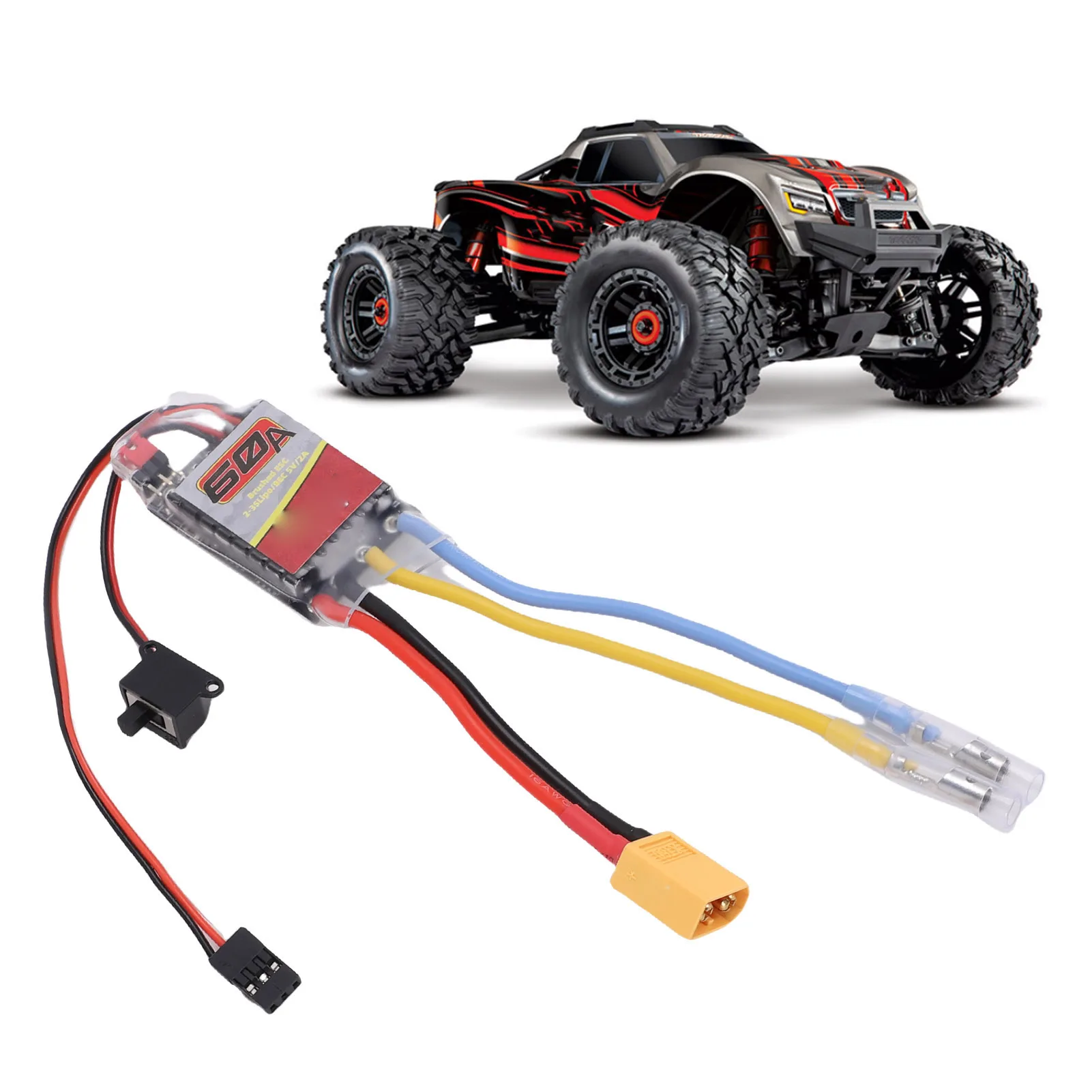 وحدة تحكم سرعة كهربائية 60 أمبير للسيارات والقوارب التي تعمل بالتحكم عن بعد، مناسبة للمحركات الكهربائية 380 390 540 550، 2-3S مع قابس XT60