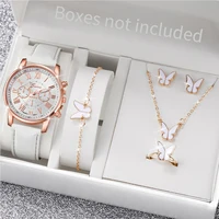 5/6PCS Fashion Women's Quartz Watch Leather Band Analog Wrist Watches Heart Rhinestone Jewelry Set(Without Box) 5