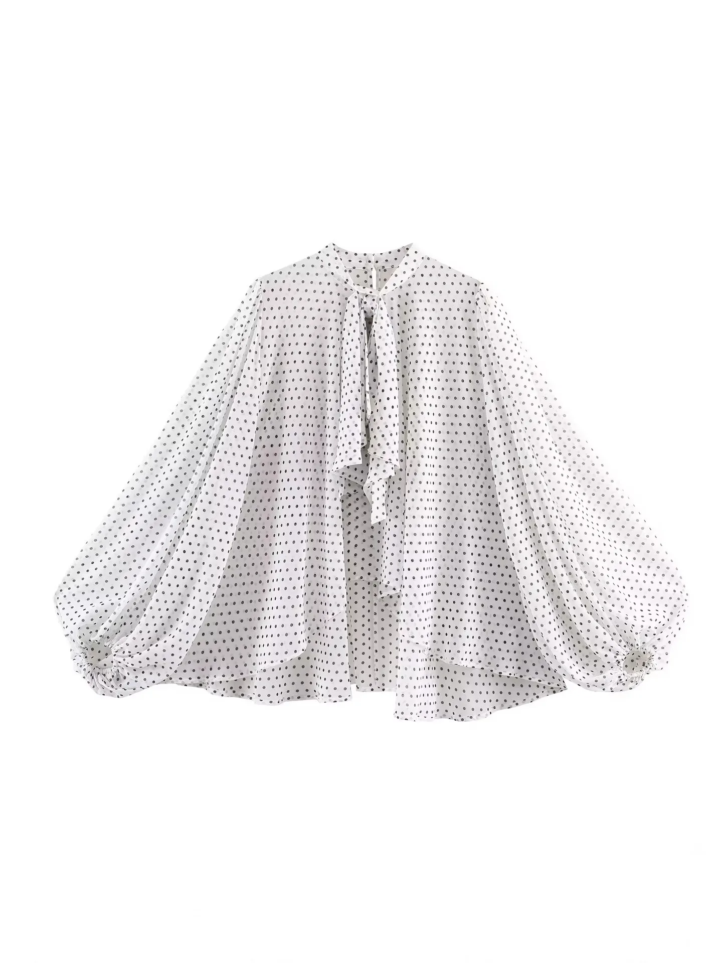 Withered Women's Retro Style Versatile Loose Design Chiffon Polka Dot Long Sleeved Shirt