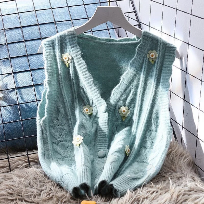 الأزهار التطريز محبوك سترة سترة المرأة ملابس خارجية فضفاضة العمر-Defng الدانتيل Svel أعلى ort Sle V-Ne زر واحد