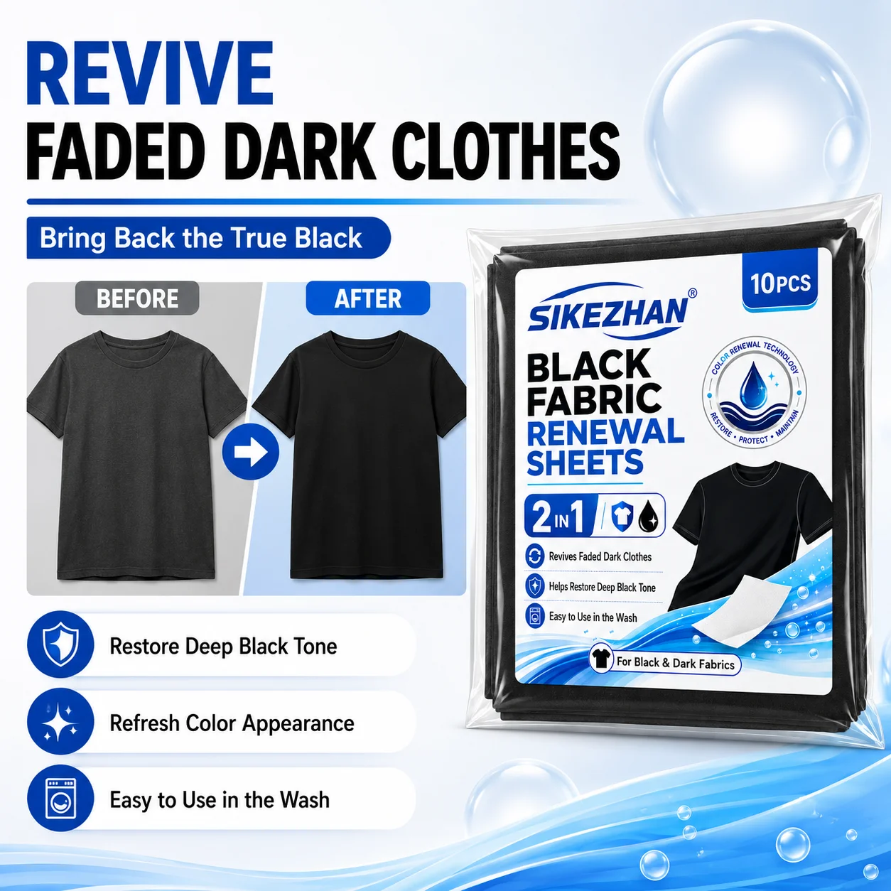 Clothing Brightening Sheets Laundry Black Color Enhancer Sheets for Dark & Black Fabrics Laundry Paper Prevents Fading