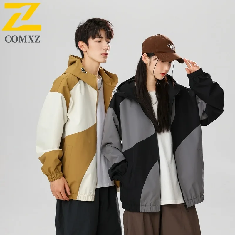 

COMXZ 2025 Мужская и женская куртка с капюшоном, модное повседневное универсальное пальто для пар, осенняя модная молодежная верхняя одежда в уличном стиле
