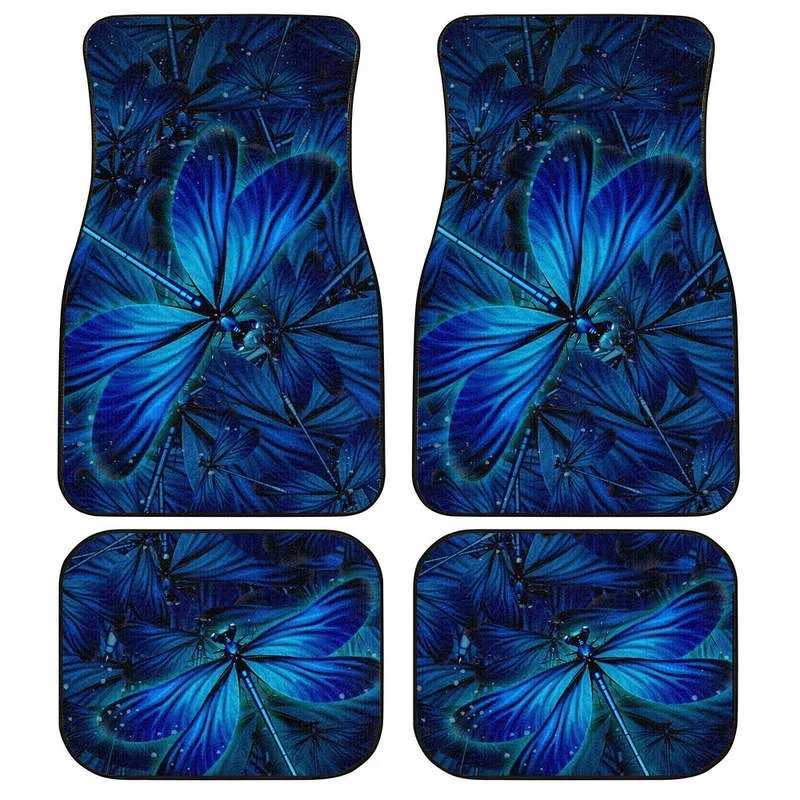 

Blue Dragonfly Car Floor Mats Custom Dragonfly Car Accessories 4PCs Pack