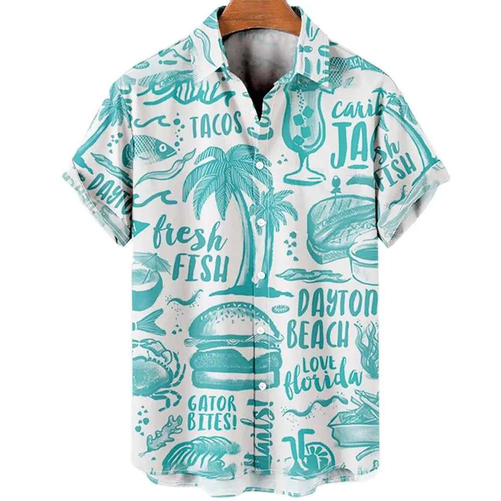 Camisa hawaiana de verano para hombre, camisas con estampado de árbol de coco en 3d para hombre, camisetas de playa de manga corta para vacaciones,