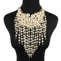 Multi-Layer White Imitation Pearl Necklace Bead Chain Punk Ladies Wedding Long Clavicle Necklac Girl Charm Banquet Jewelry