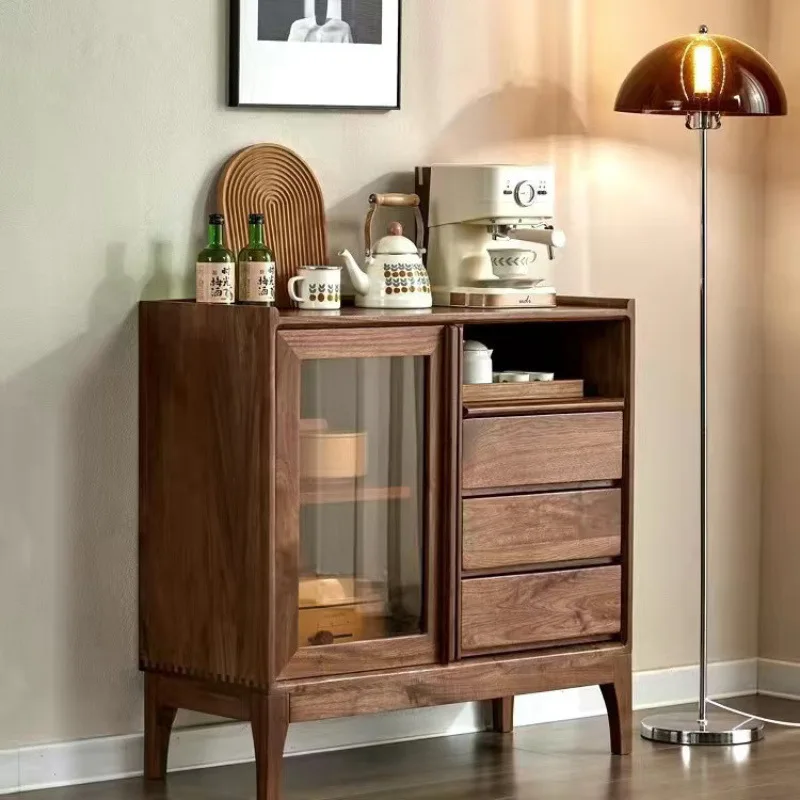 Meal side modern walnut simple storage, Nordic solid wood, multi-functional kitchen living room locker