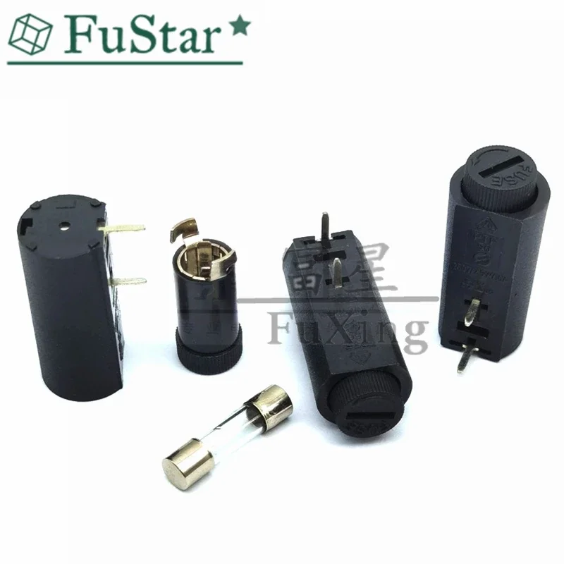 10Pcs=5Set PTF45 PTF50 Safety Socket 5*20 Imported Fuse Holder PCB Plug-in Welding Vertical  Base With 5pcs Glass Fuse PTF-45/50