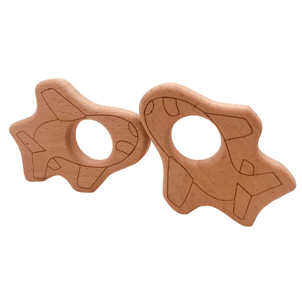 2pcs Airplane Shape Teether Natural Wood Baby Teething For Infants Food Grade Grinding Tool Sensory Exploration