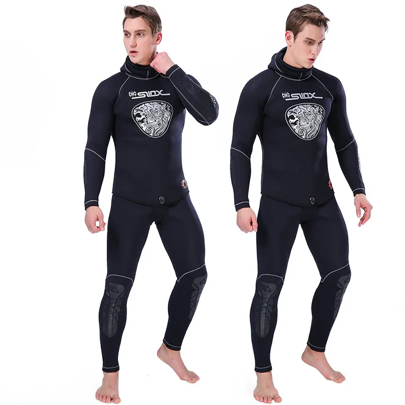 SLINX 5MM Diving Suit Long Sleeve Warmth Sunblock Surf Wetsuit with Headgear Men's Sportswear Jakcet or Pants Separate Sell