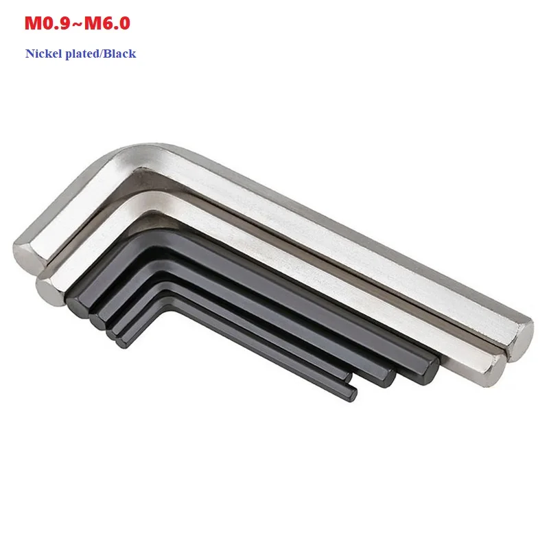 مفتاح ألين سداسي أدوات إصلاح يدوية ، طلاء بالنيكل ، أسود على شكل L مفتاح سداسي الرأس المسطح ، m0.7 ، M1.27 ، M1.5 ، M2 ، M2.5 ، M3 ، M4 ، M5 ، M6 #1