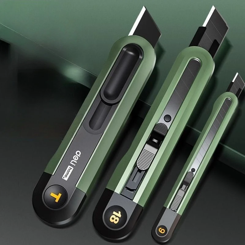 مقص مكتب DELI-SK2 ذو شفرة سوداء أدوات عالية الجودة مع زر قفل تلقائي لقطع الورق واللوازم المكتبية #1