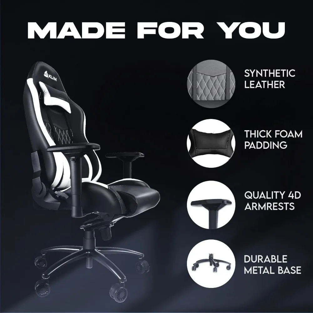 Esports Gaming Chair com encosto e cabeça, cadeira ergonômica do computador, braços ajustáveis, couro PU, gamer muito robusto