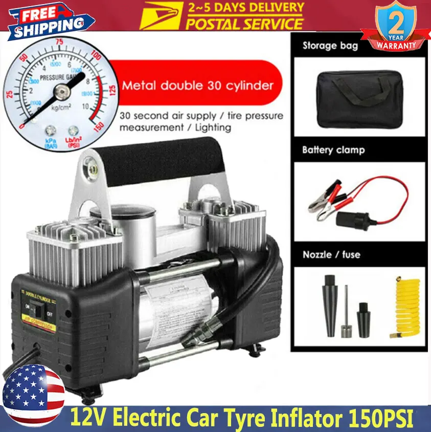 

Двухцилиндровый сверхмощный электрический автомобильный насос для накачивания шин 12 В 150PSI портативный воздушный компрессор насос с манометром воздушный компрессор