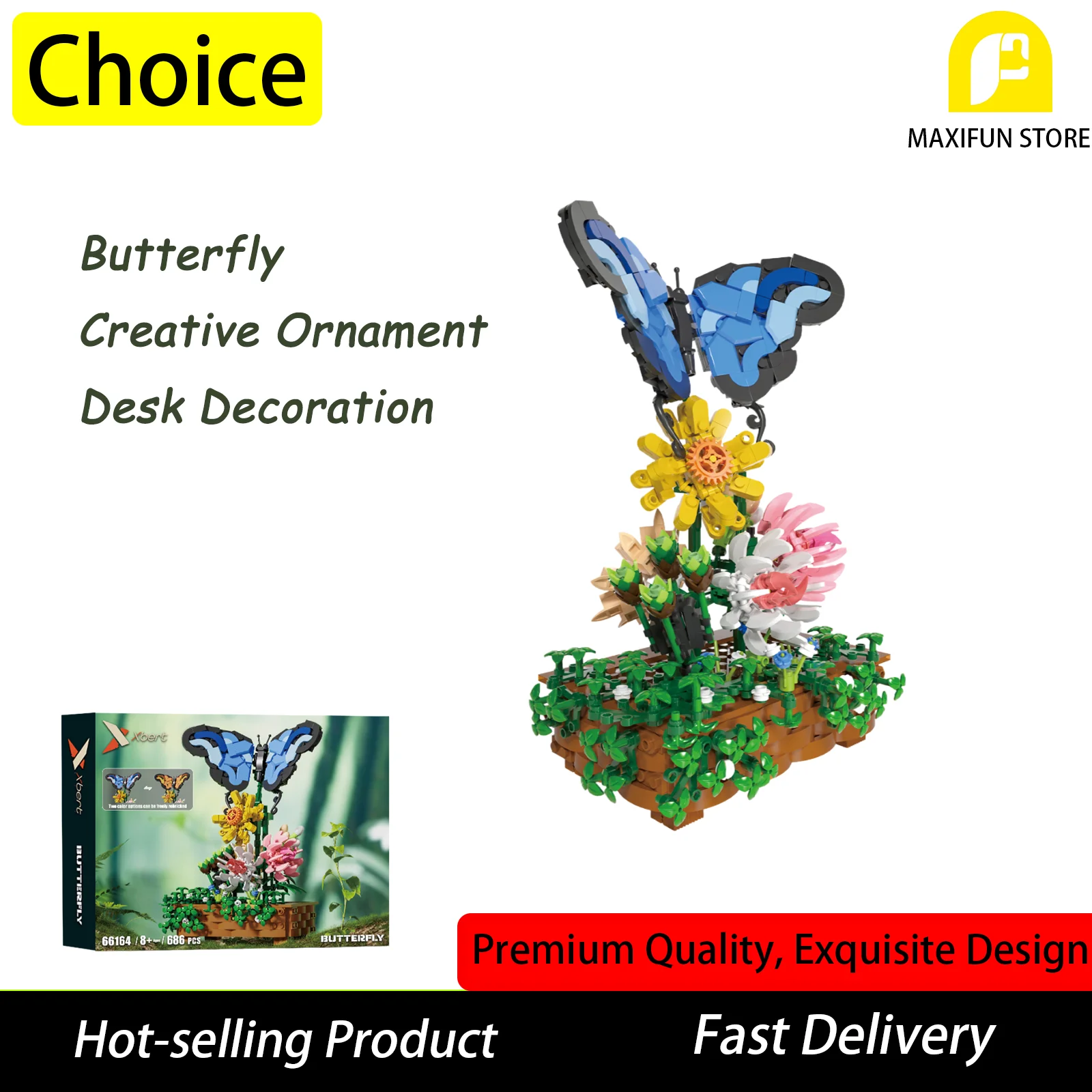 

686PCS New Butterfly and Healing Plants Building Blocks Set DIY Flower Pot Decor Creative Assembly Toy Home Decoration & Gift