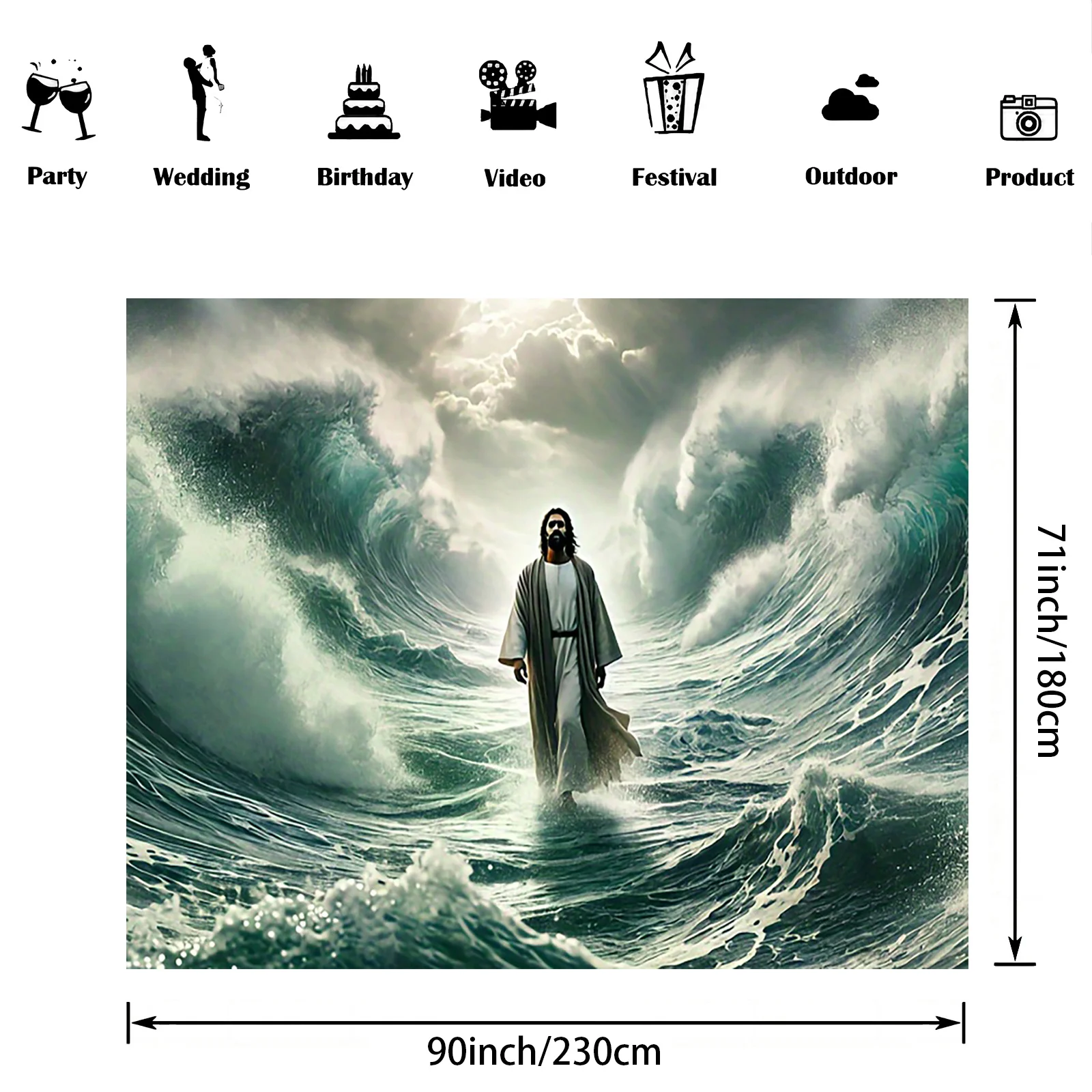 1 szt. Obraz na ścianę przedstawiający Jezusa chodzącego po wodzie, scena religijna, nie wymaga elektryczności, uniwersalna dekoracja kościelna