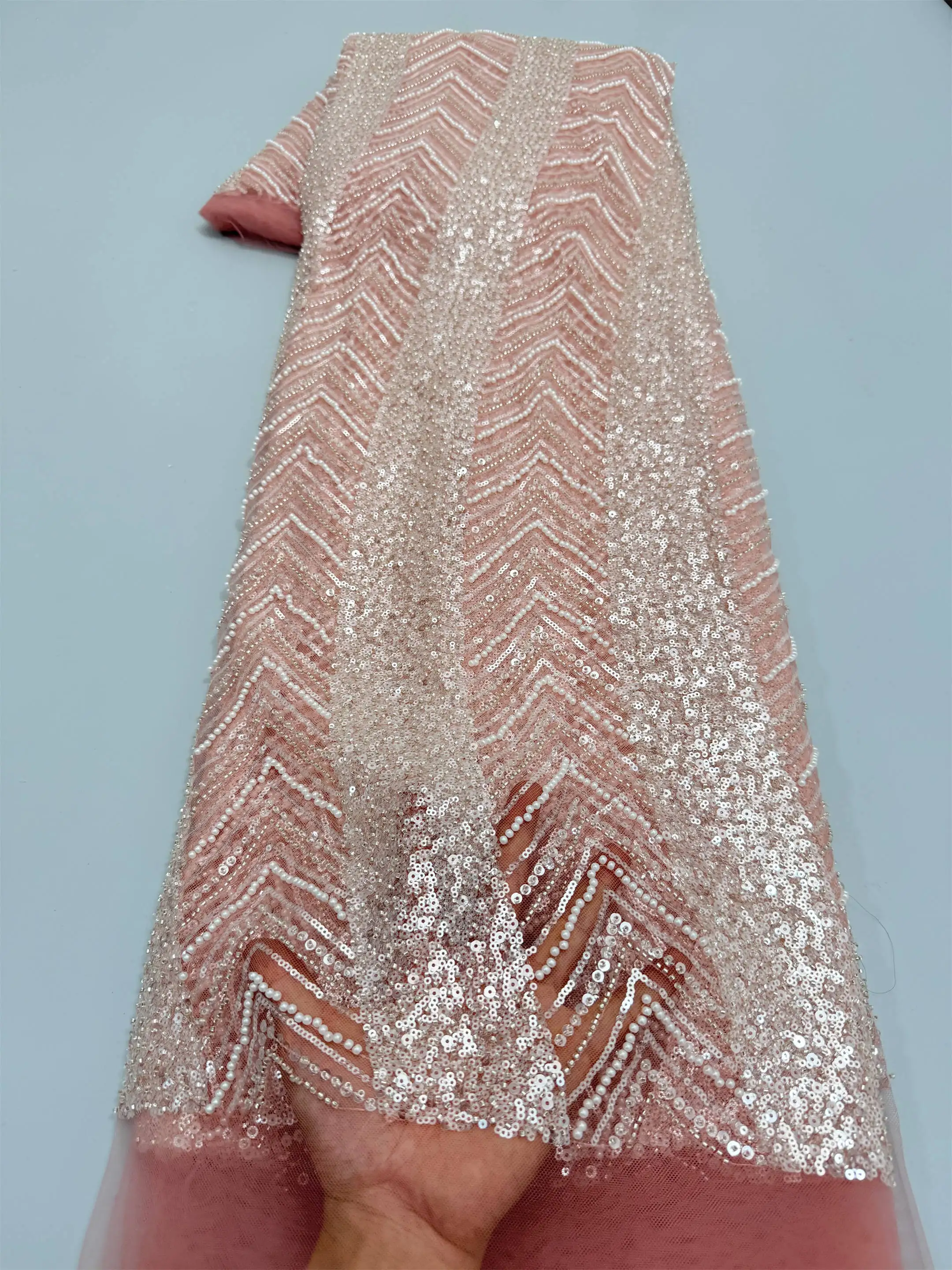 

Оптовая продажа африканской тяжелой ткани с бисером, нигерийская ткань с пайетками для жениха, для свадебных и праздничных платьев, высокое качество, 5 ярдов