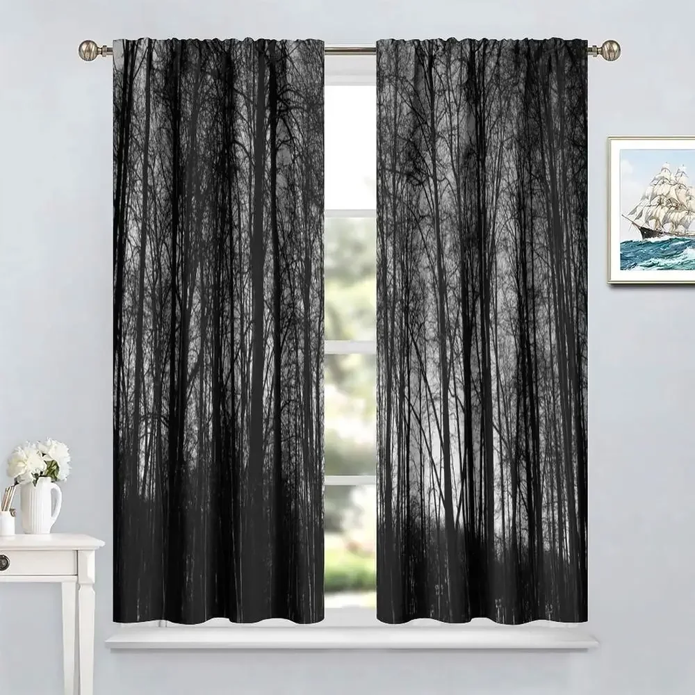 Elegant Black Forest-Themed Curtains, Suitable for Bedroom or Living Room, 84x84 inches