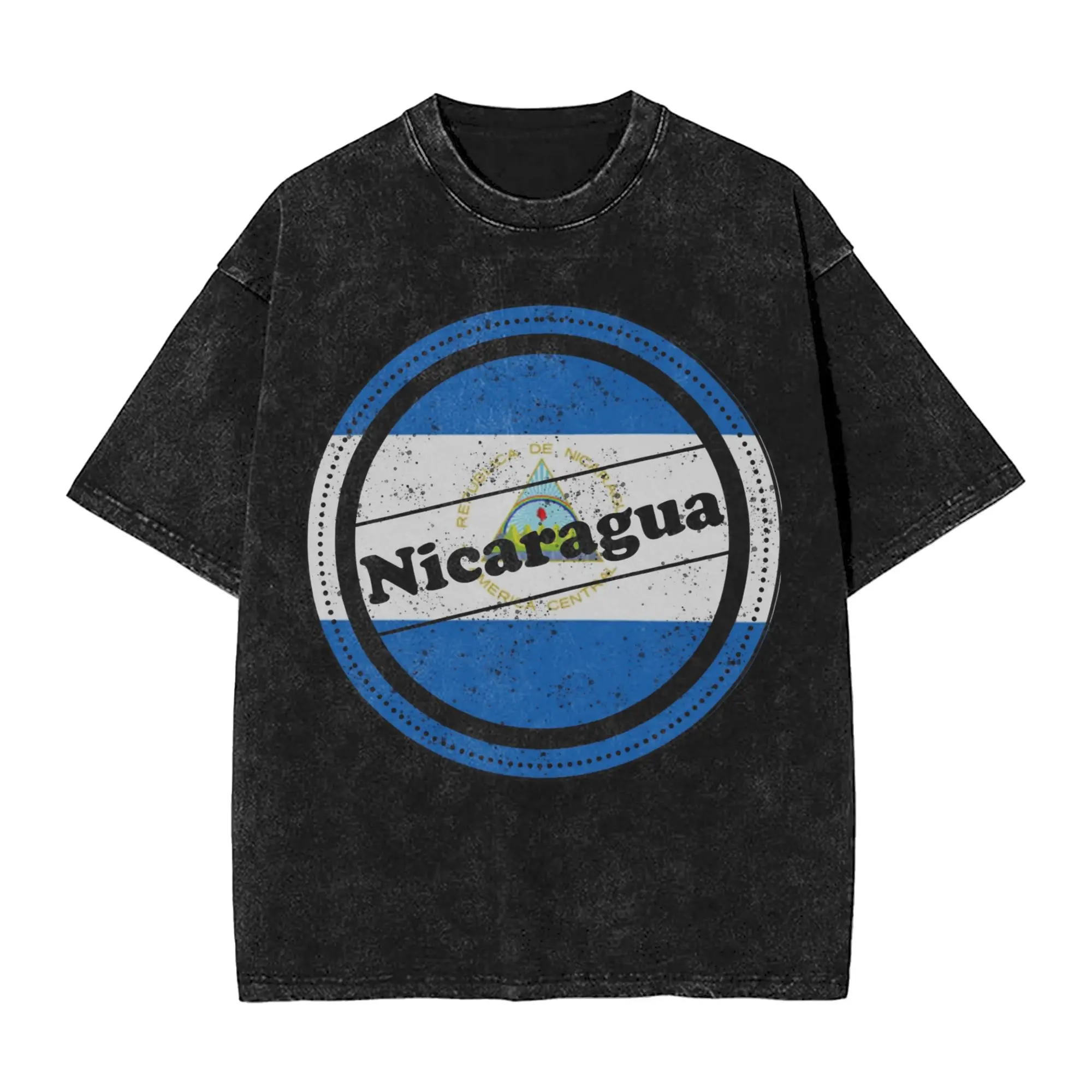 Nicaragua Stamp 2157403285.4298 Washed T Shirts Streetwear Hip Hop Fashion T-Shirt  Tees Men Women Short Sleeve Harajuku Printed