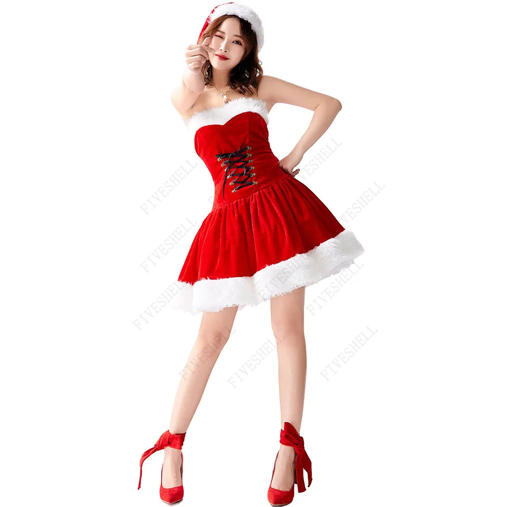 Papai Noel de Natal feminino Cosplay Vestido, Inverno, Doce, Senhorita, Fantasia, Fantasia, Sexy, Festa, 2024