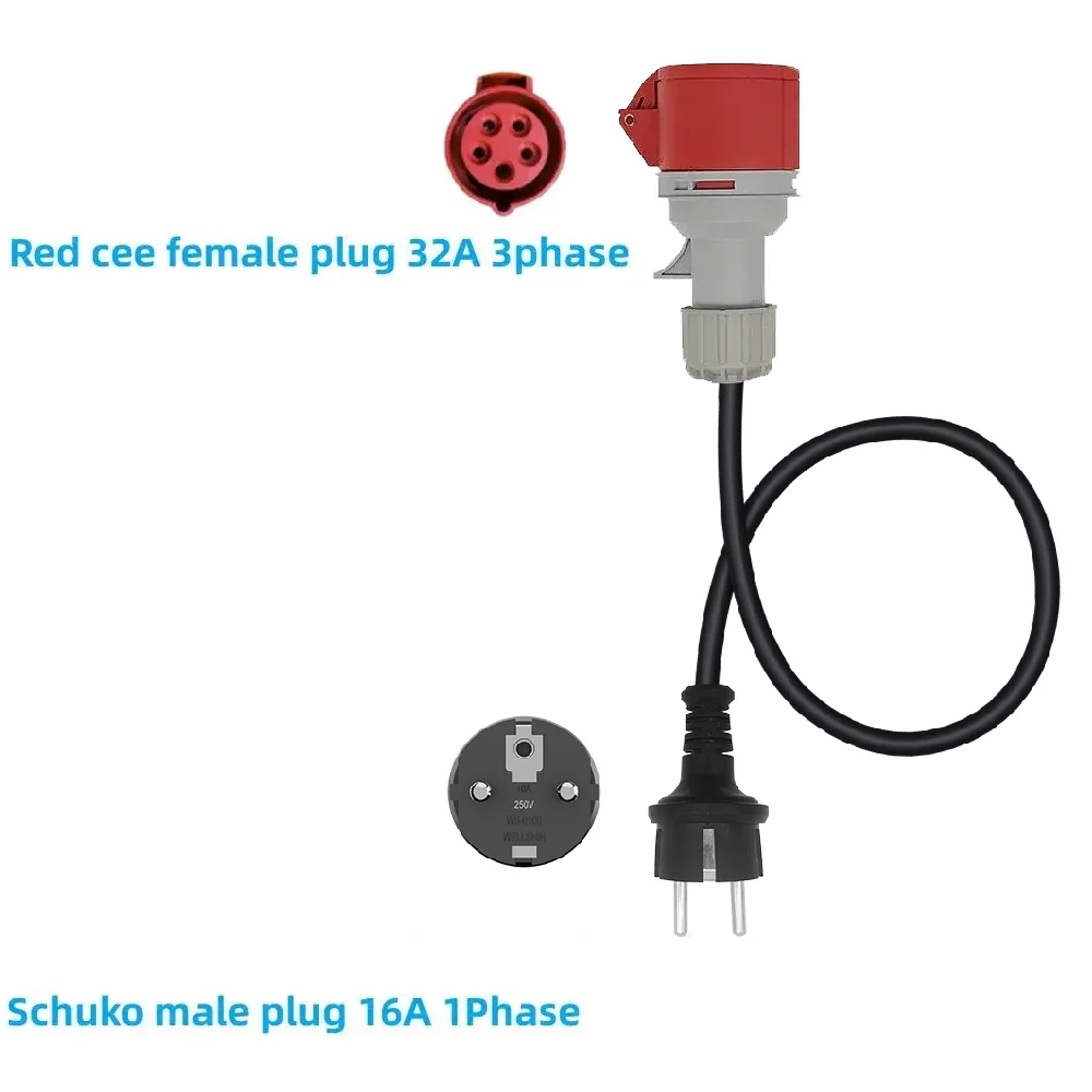 

Khons EV Portable Charger Schuko Plug To CEE Red Power Female Plug Socket Adapter Red CEE Connect With 32A 3Phase To 16A