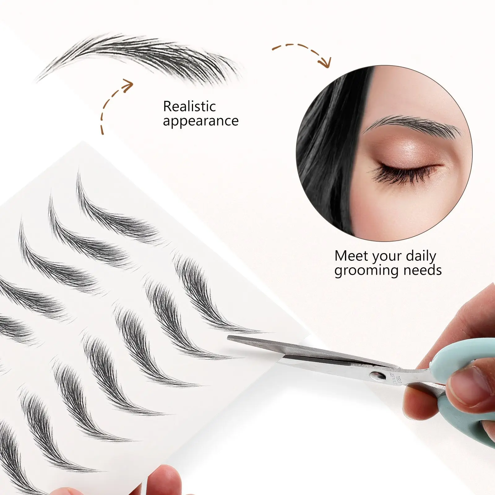 6 Sheets Waterproof Eyebrow Stickers Realistic 6D Tattoo Transfer Simulation Peel Off Fake Eyebrow Temporary Grooming Shaping