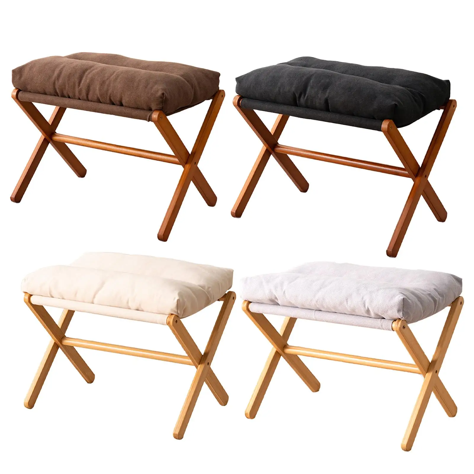 Footrest Foldable Easy to Clean Foot Support with Wood Legs Removable Accessories Footrest Stool for Bedroom Work Makeup Room