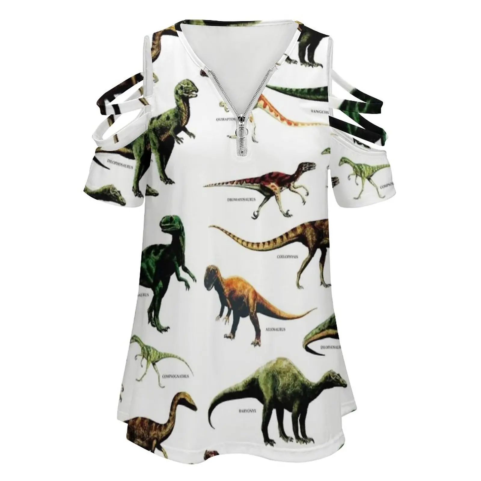 Dinosaur Species Vintage Retro 80S Dino Dinosaurs Women T-Shirt Crewneck Casual Short Sleeve Tops Summer Tees Dinosaur Species