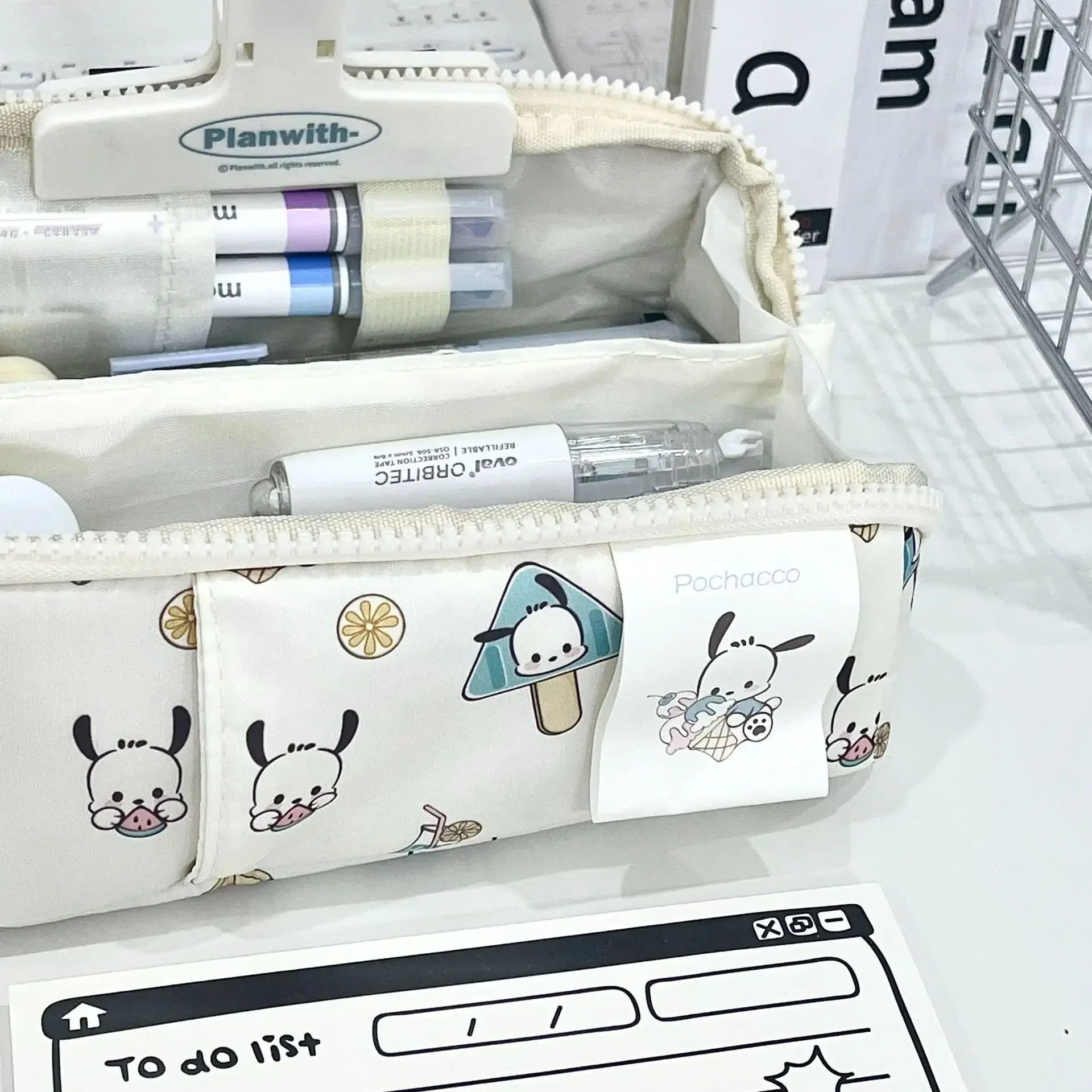 Kawaii Sanrio Pen Bag Pochacco Cute Anime Print Large Capacity Girly Heart Student Simple Double Layer Multifunctional Pen Case