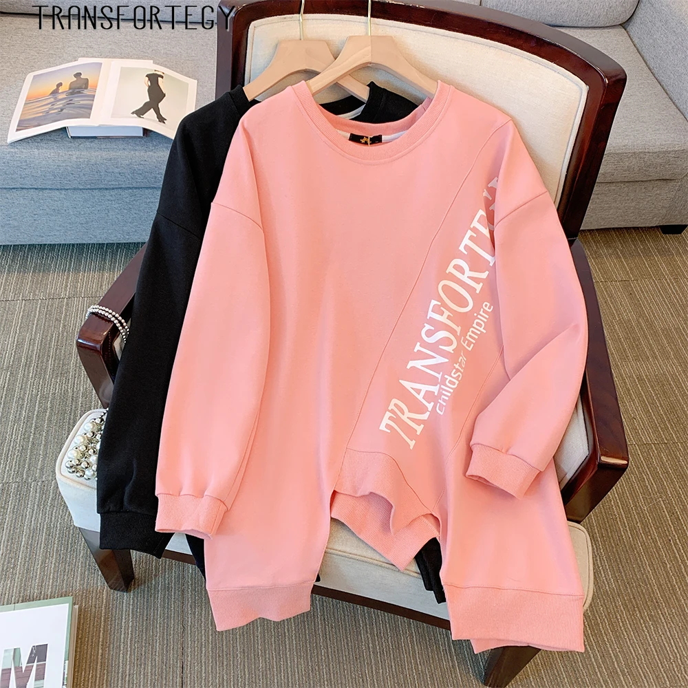 Spring/Fall Plus Size Women's Casual Hoodie Simple Loose Letter Printed Top Irregular Splicing Design 2025 New Women's Clothing