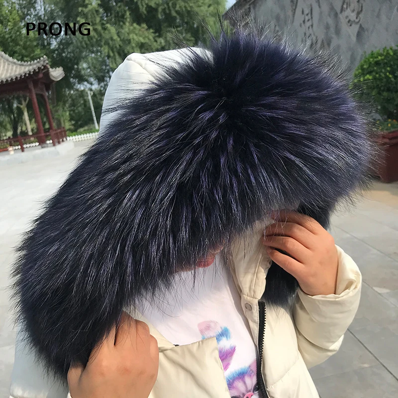 100% Real Fur Collar Natural Raccoon Fur Scarf Women Men Winter Parkas Coat Hood Fur Decor Collar Luxury Warm Large Fur Scarves