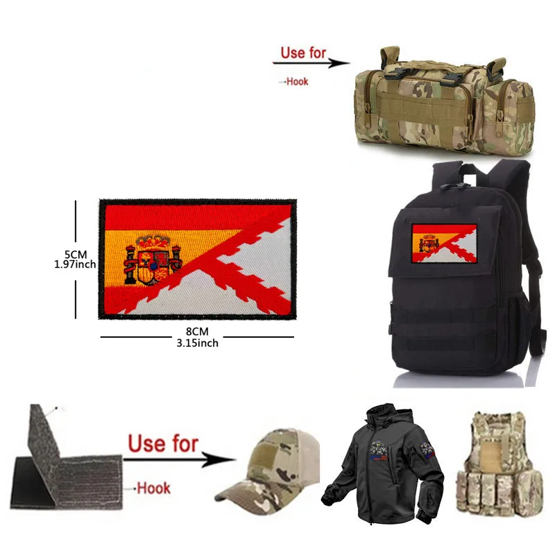 شارة إسبانية مطرزة غاليسيا، كاتالونيا، فالنسيا، أندالوسيا، أستورياس، أعلام إسبانيا عنابي هوك وحلقة رقعة سحرية