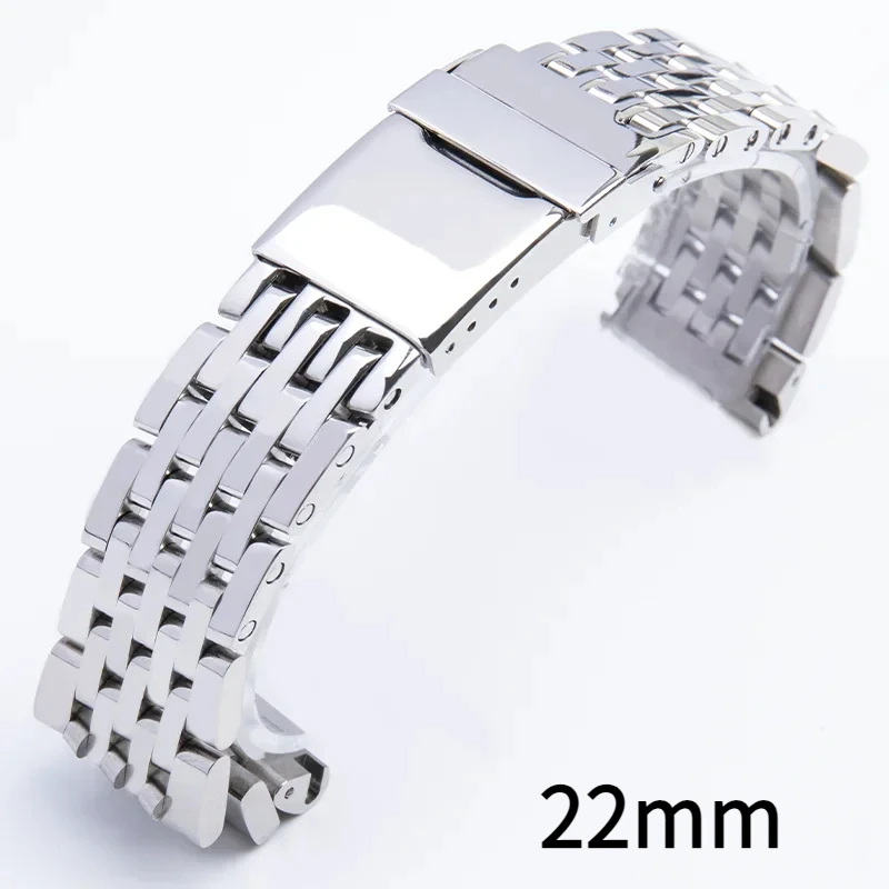 new 7 beads 22mm  Polished Silver Solid Stainless Steel Watchband For Breitling Navitimer Watch Strap Bracelet