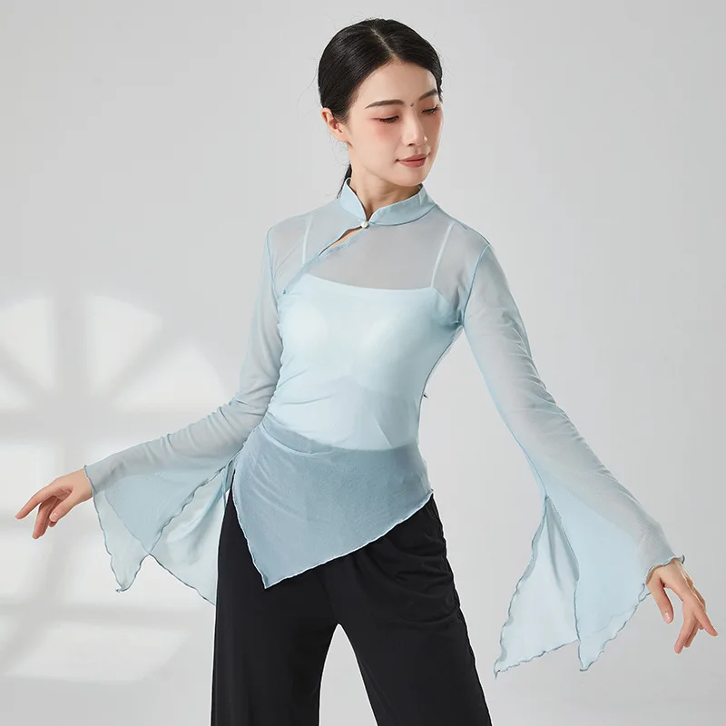 Abiti da pratica per rima del corpo di danza classica in stile cinese, abbigliamento da donna elegante per prestazioni, colletto cheongsam, vestiti in rete